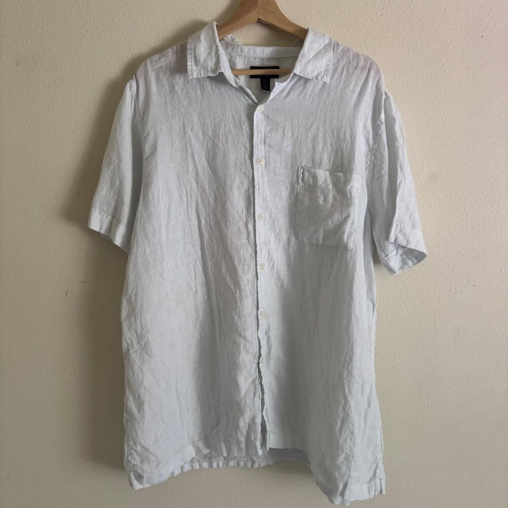 Club Room White Linen Short Sleeve Button Down Relaxed Beachy Shirt XXL